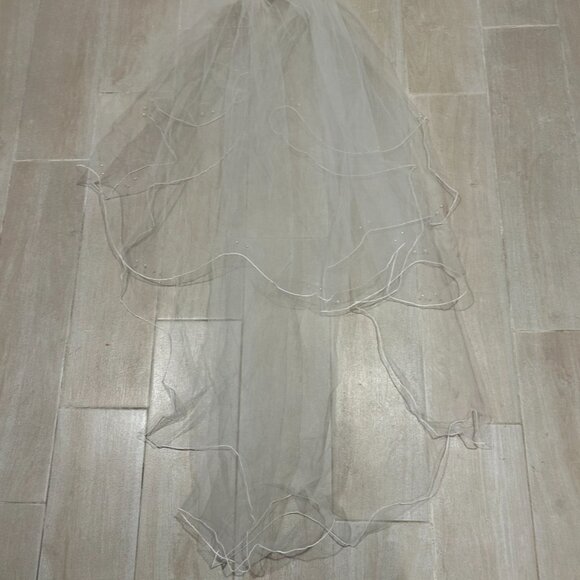 David's Bridal Wedding Bridal White Beaded Veil - Picture 7 of 15